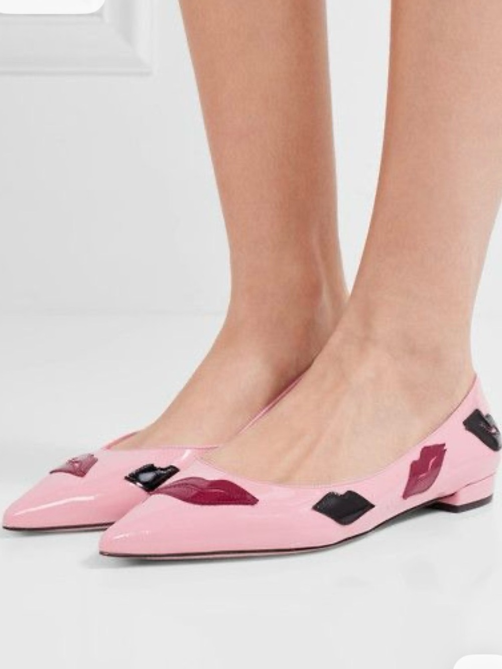 🇮🇹 PRADA | Pink Patent Leather | Kiss Print Flats